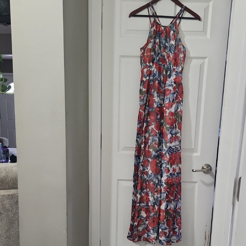 A Pea in the Pod Pink and Red Halter Maxi Sundress